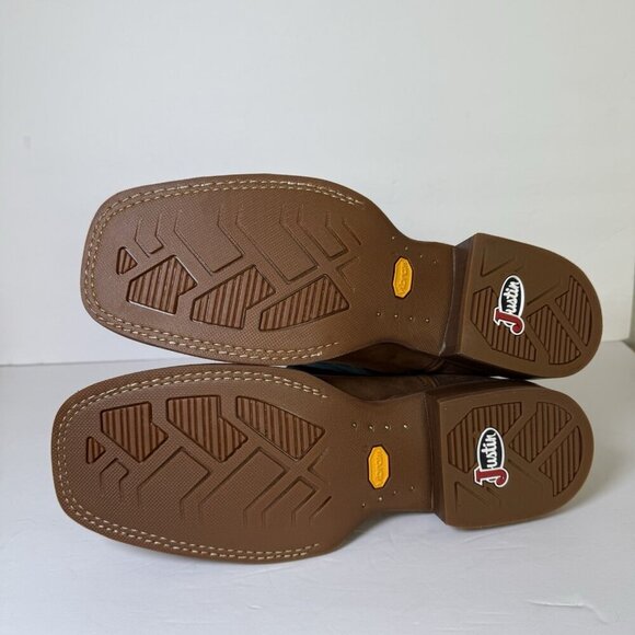 Justin Big Bucks 11” Western Square Toe Walnut Boots Men Size 12D NEW Vibram - Picture 11 of 16